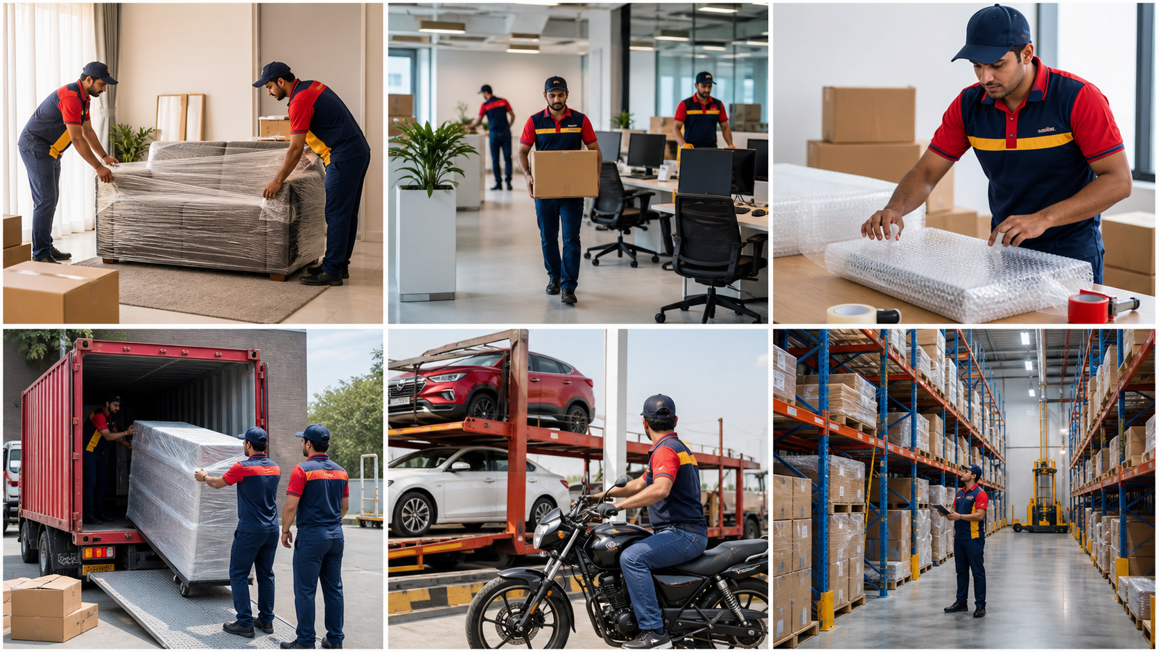 Office relocation team moving boxes